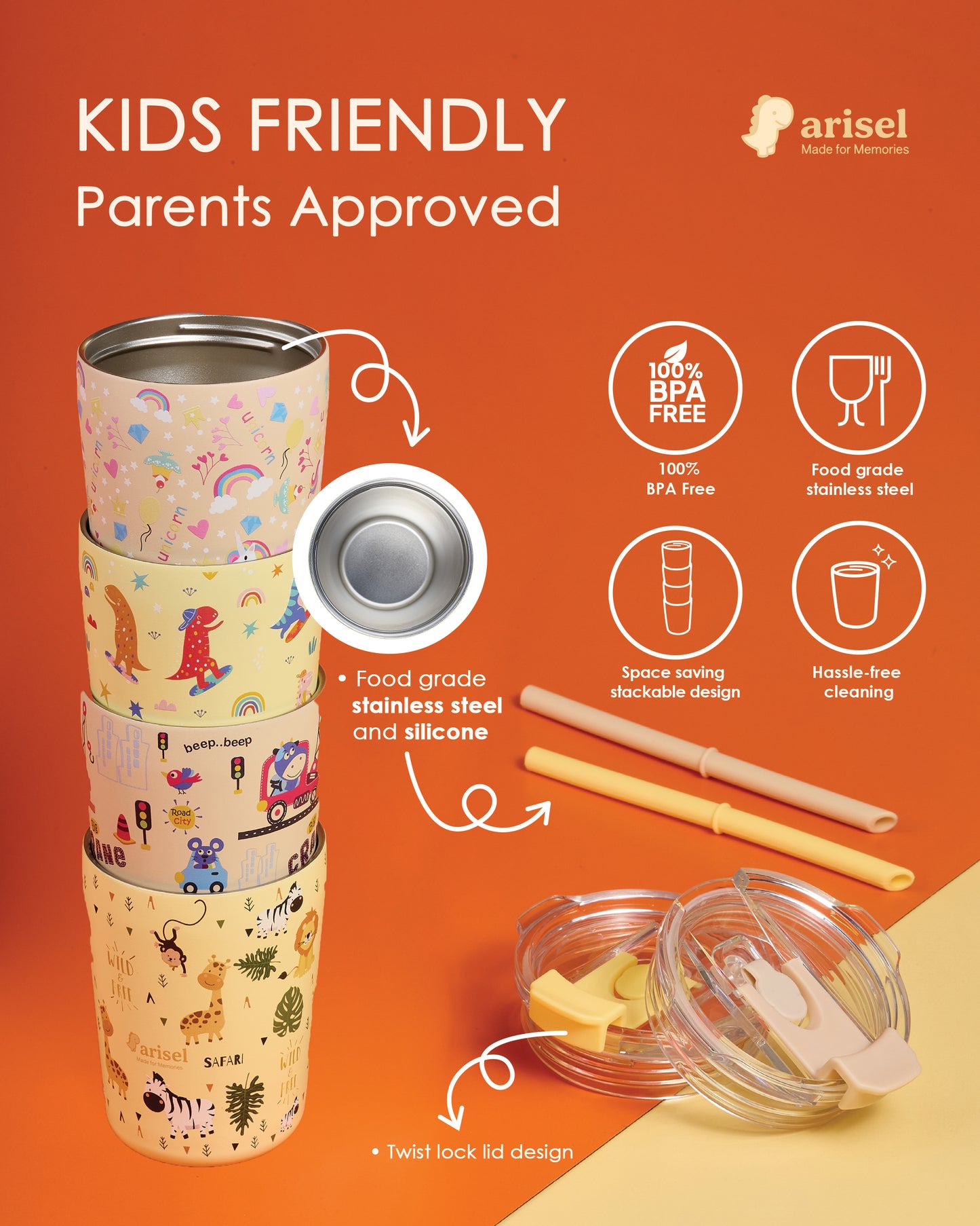 Arisel Kids Stainless Steel Cup - Beep Beep