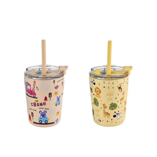 Arisel Kids Stainless Steel Sippy Cup Twin Pack - Safari and Beep