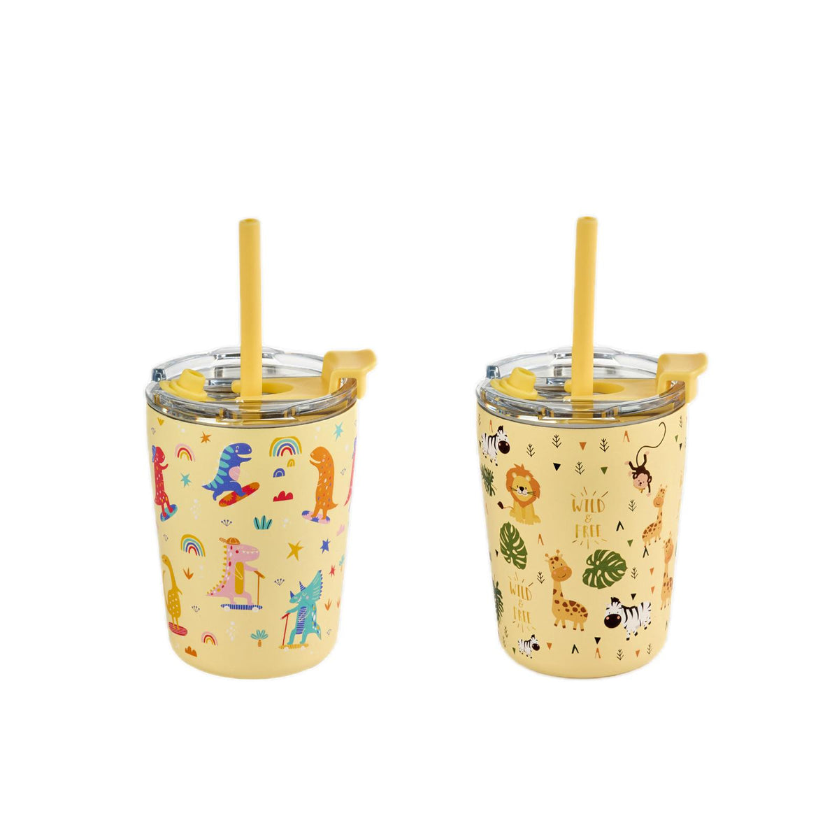 Arisel Kids Stainless Steel Sippy Cup Twin Pack - Safari and Dino