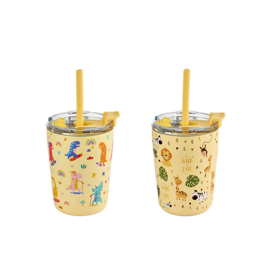 Arisel Kids Stainless Steel Sippy Cup Twin Pack - Safari and Dino