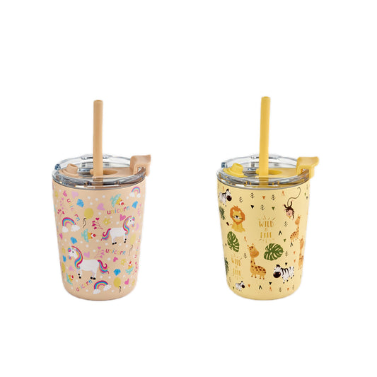Arisel Kids Stainless Steel Sippy Cup Twin Pack - Safari and Unicorn