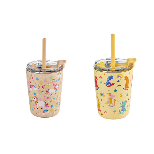 Arisel Kids Stainless Steel Sippy Cup Twin Pack - Unicorn and Dino
