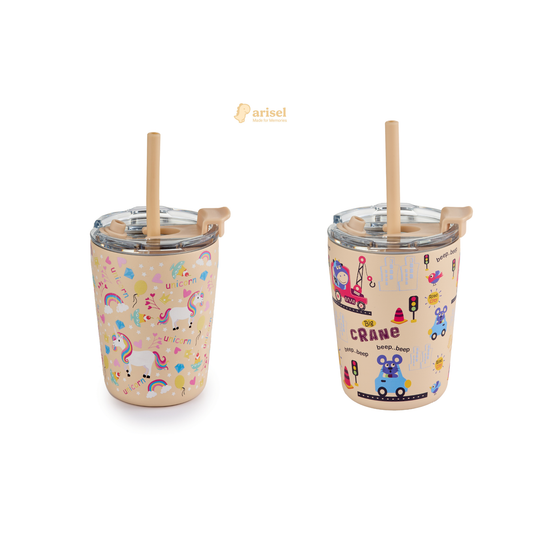 Arisel Kids Stainless Steel Sippy Cup Twin Pack - Unicorn and Beep